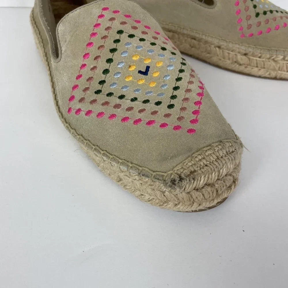 Jack Rogers Woman's Sz 10‎ Neural Tan Embroidered Espadrille Slide On Flats